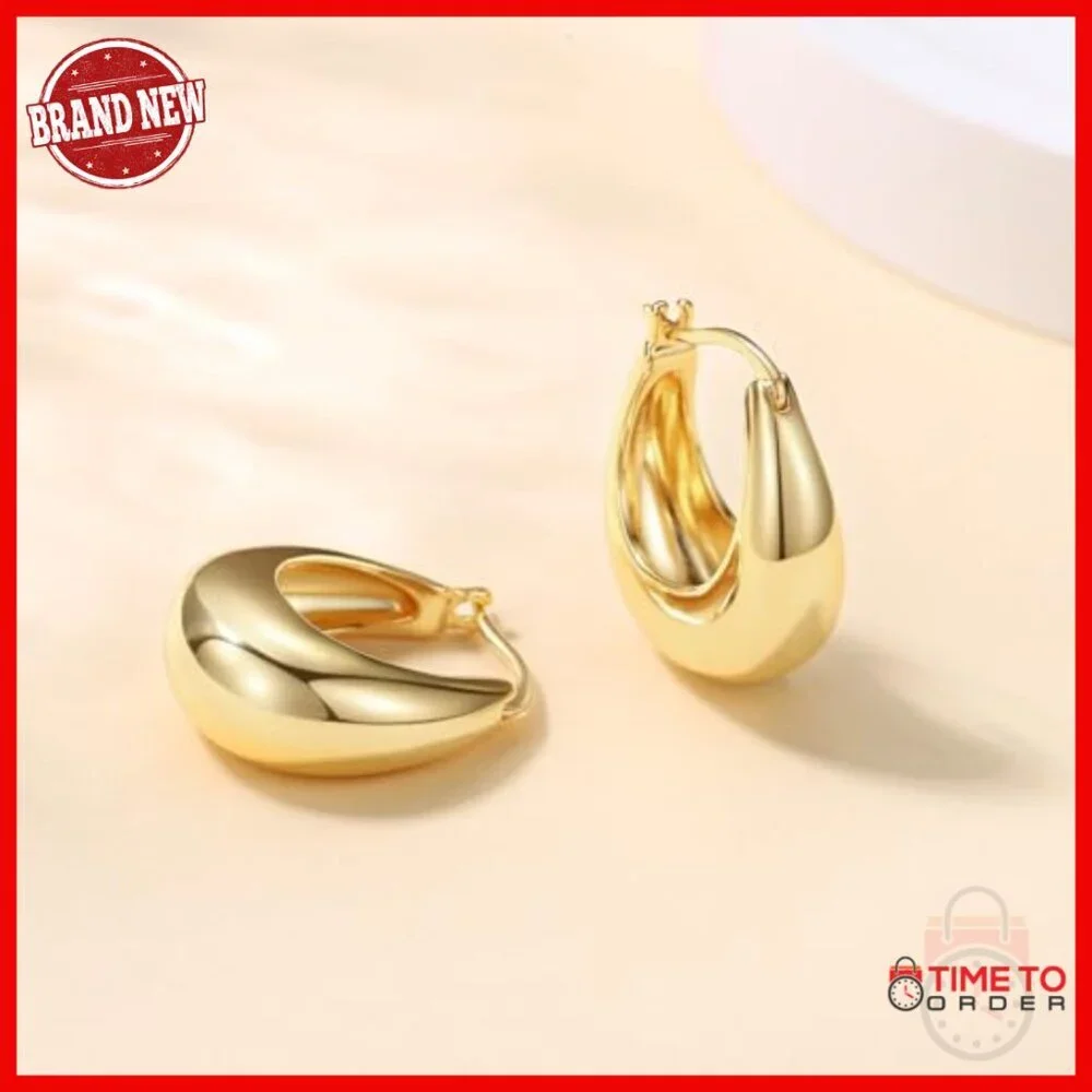 14K Gold Chunky Hoop Earrings, Vintage Textured Huggie Sleeper, Hypoallergenic